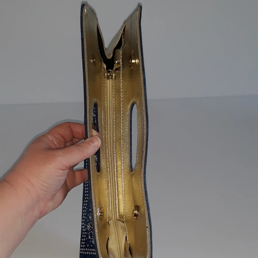 Rhinestone Bling Denim Clutch